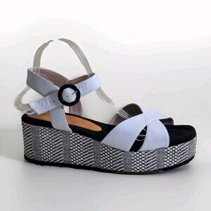 GADEA By Lodi TUD1501 White Leather Sandal EU 41 US 10 Wedge Woven Platform Boho